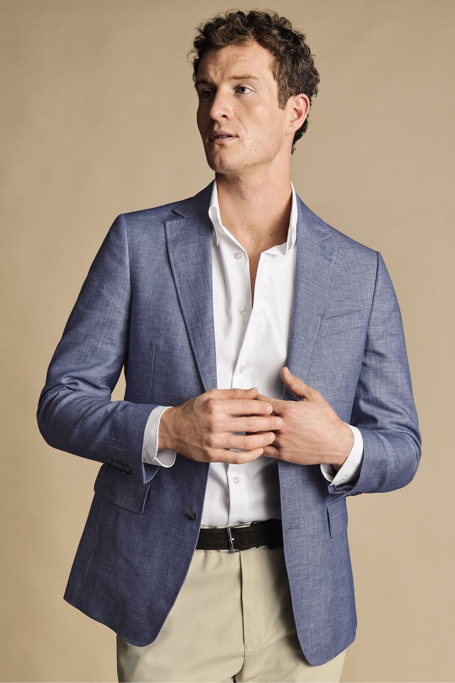 Charles Tyrwhitt Blue Linen Cotton Slim Fit Jacket - Image 1 of 5