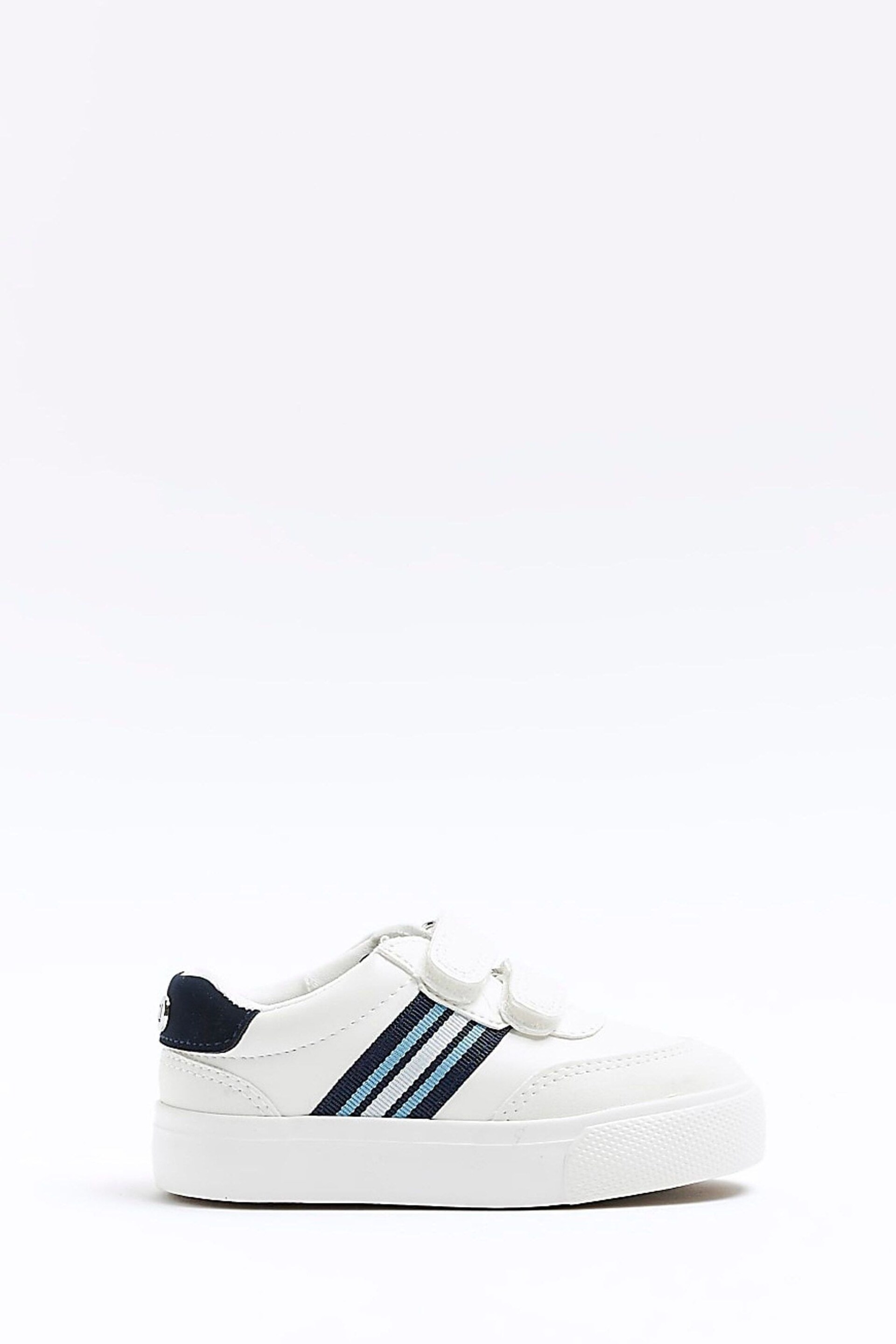 River Island White Boys Striped Plimsole Trainers - Image 1 of 5