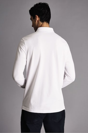 Charles Tyrwhitt White Rfu Long Sleeve Pique Polo Shirt