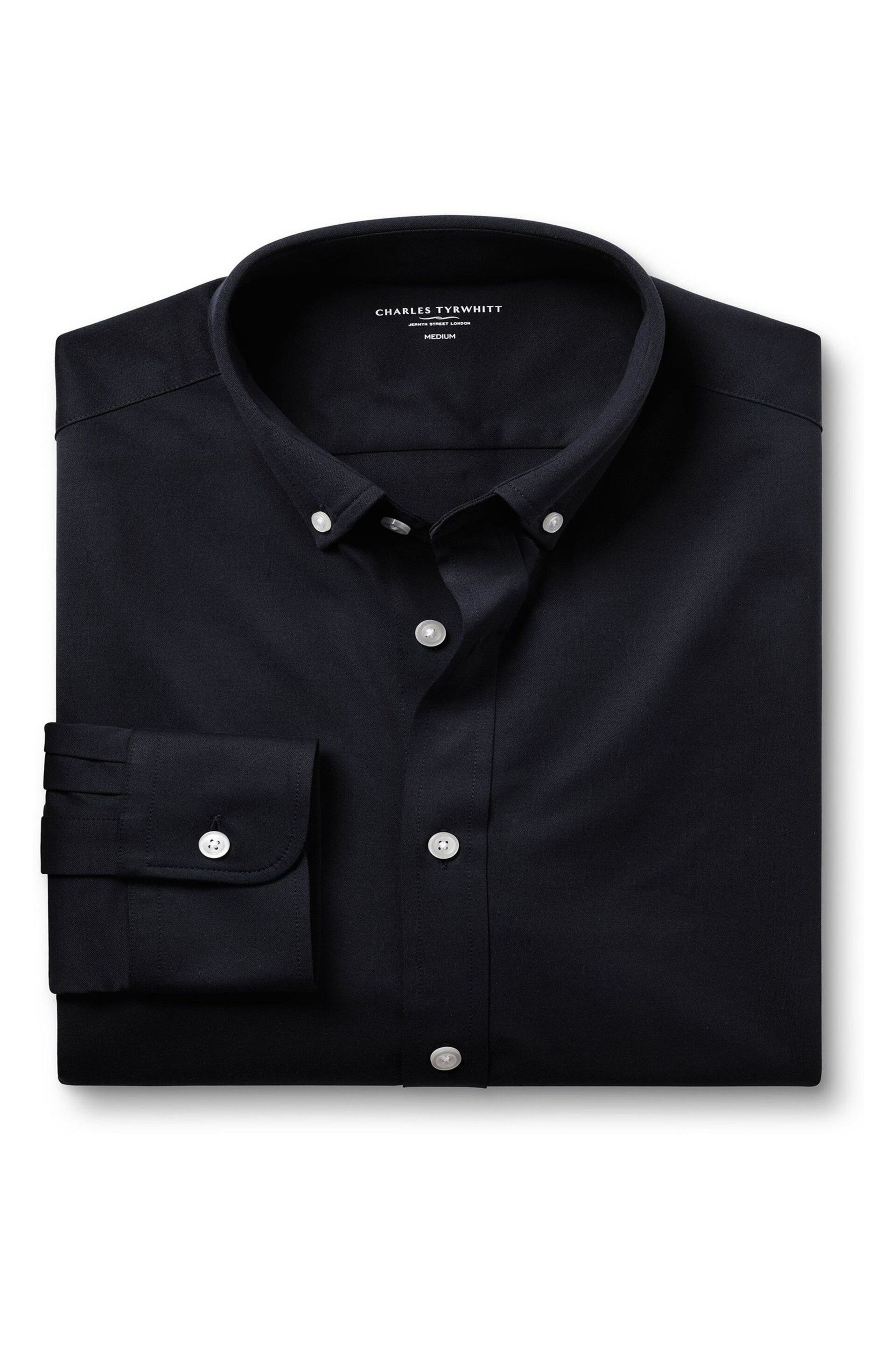 Charles Tyrwhitt Blue Dark Four Way Stretch Button Down Jersey Shirt - Image 4 of 6