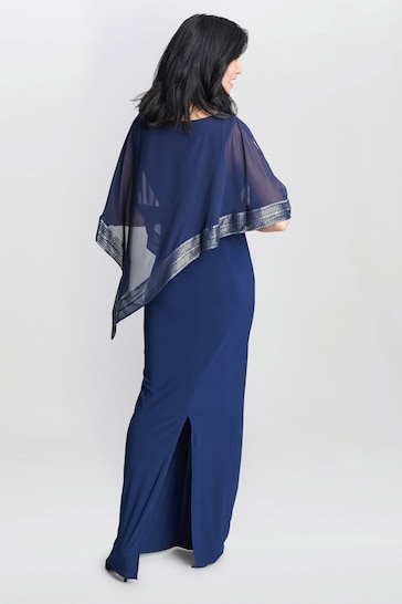 Gina Bacconi Natural Amber Maxi Asymmetrical Cape Dress