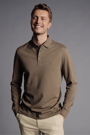 Charles Tyrwhitt Brown Solid Long Sleeve Plain Tyrwhitt Pique Polo Shirt - Image 1 of 5