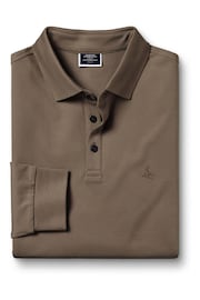 Charles Tyrwhitt Brown Solid Long Sleeve Plain Tyrwhitt Pique Polo Shirt - Image 3 of 5