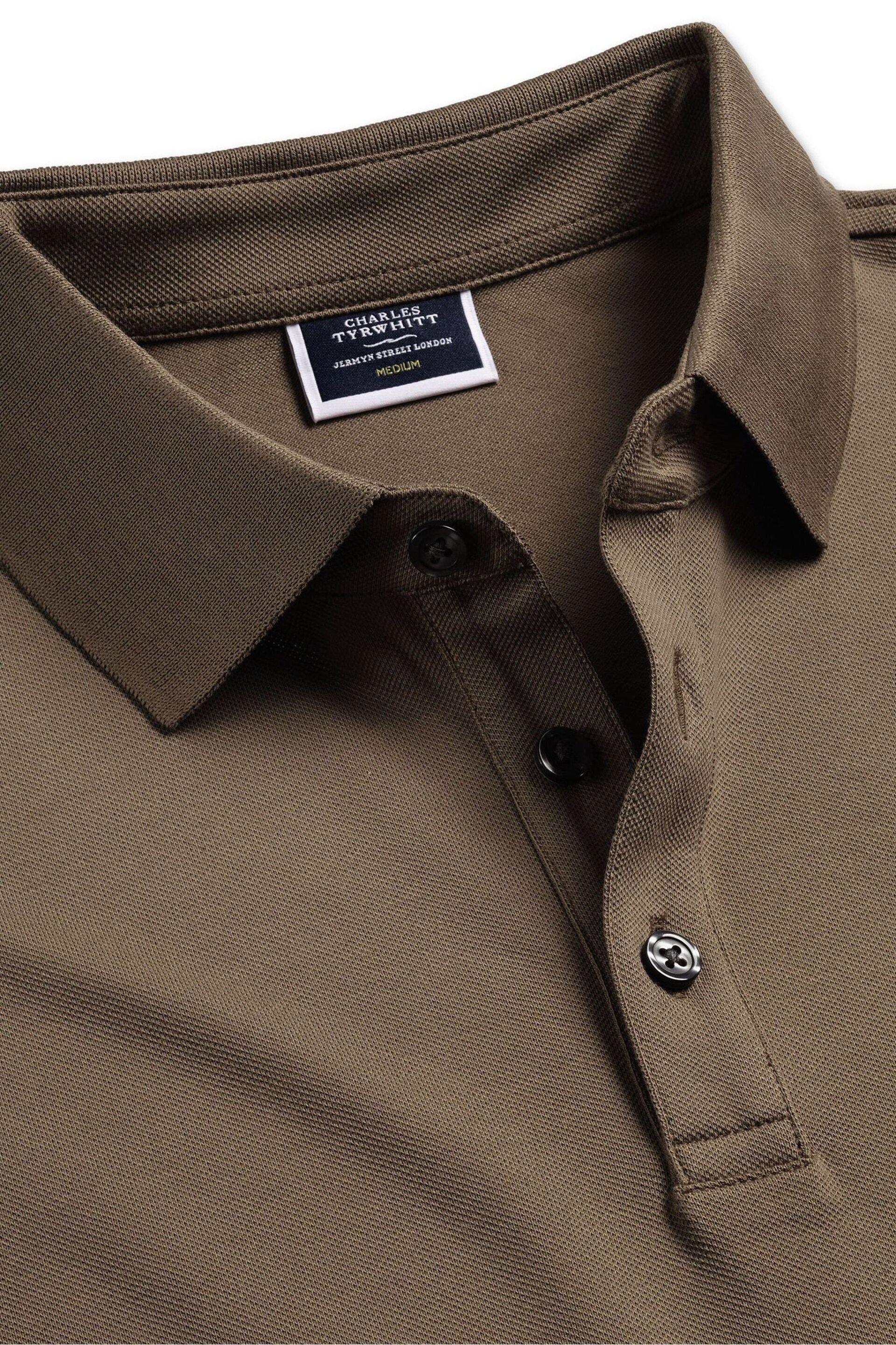 Charles Tyrwhitt Brown Solid Long Sleeve Plain Tyrwhitt Pique Polo Shirt - Image 4 of 5