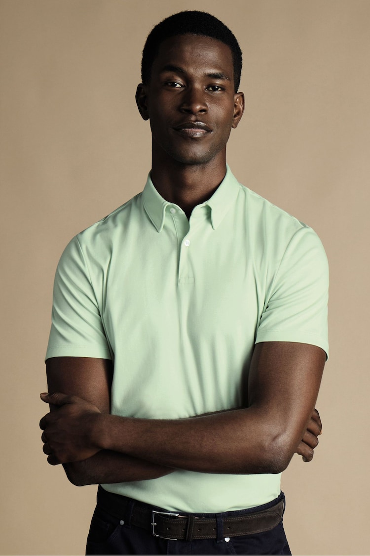 Charles Tyrwhitt Green 100% Cotton Plain Short Sleeve Jersey Polo Shirt - Image 1 of 5