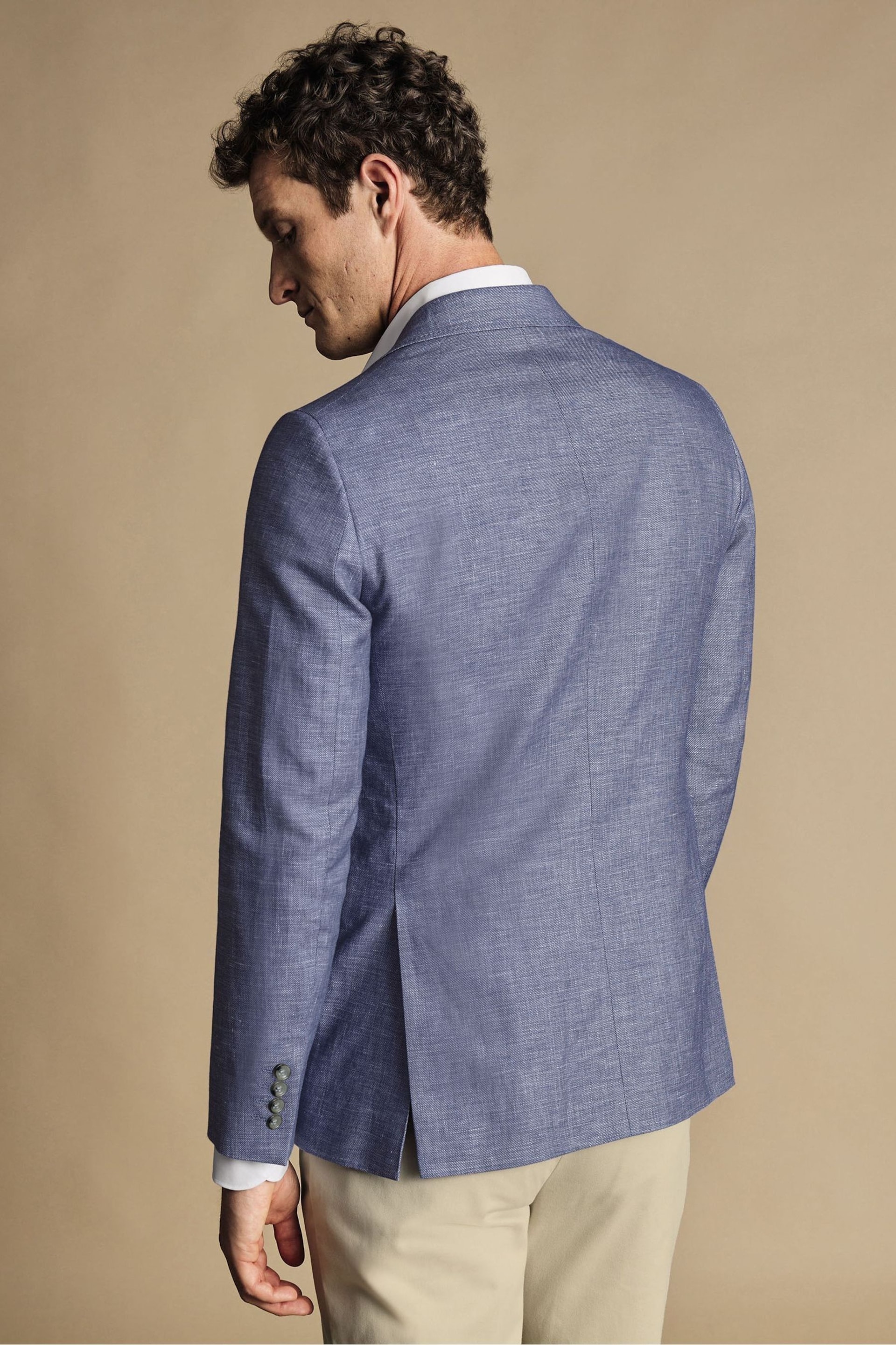 Charles Tyrwhitt Blue Chrome Linen Cotton Classic Fit Jacket - Image 2 of 5