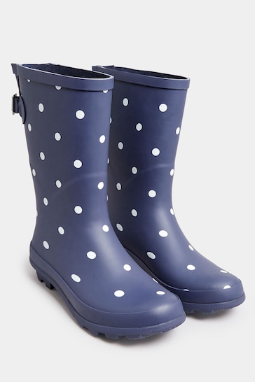 Yours Curve Blue Wide Fit Mid Calf Adjustable Welly Boots
