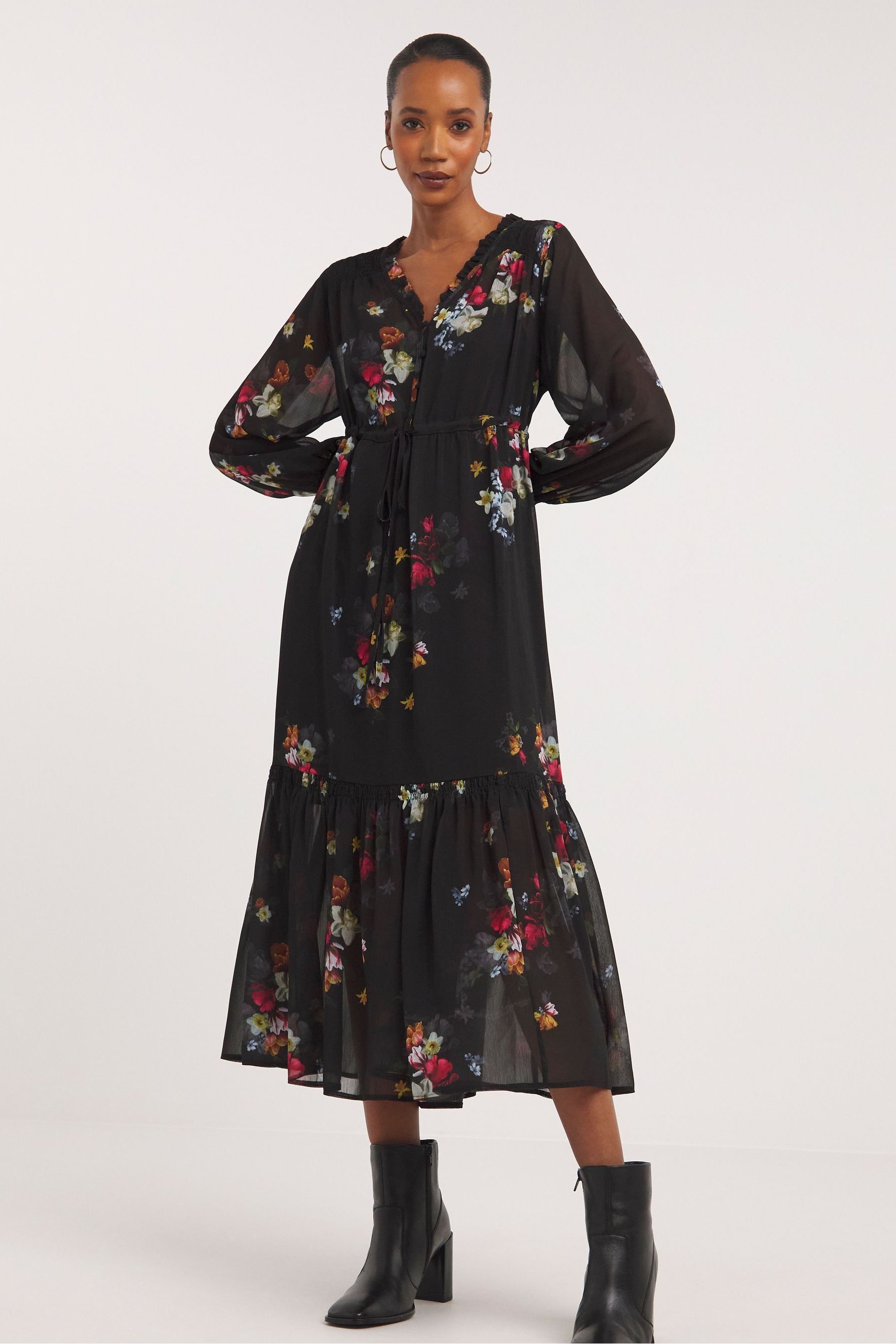 Buy JD Williams Black Floral Chiffon Smock Dress from the Next UK