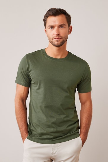 Green Dark Khaki Regular Fit Essential Crew Neck T-Shirt