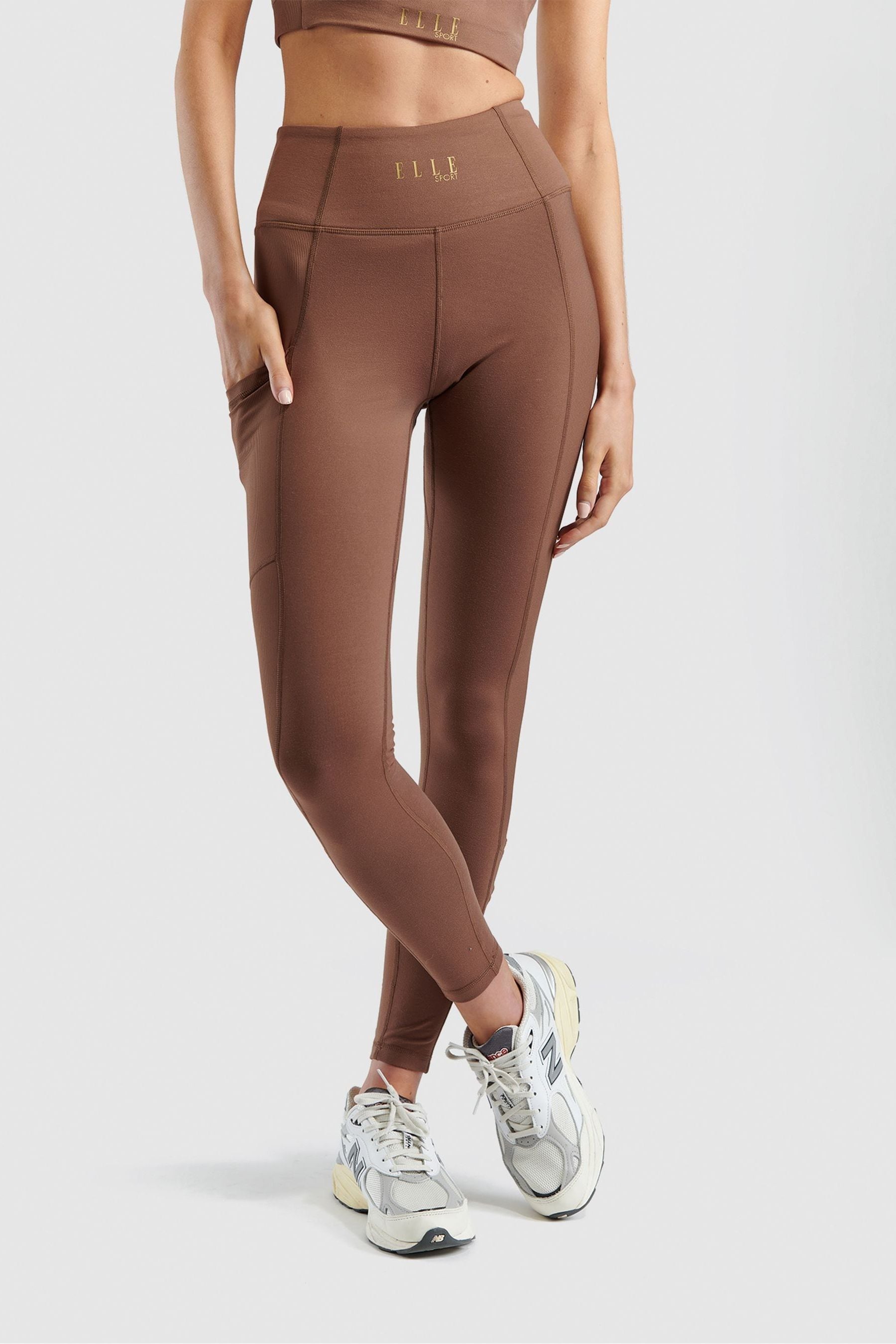 Buy Elle Sport Sueded Finish Ribbed Brown Leggings from Next Luxembourg