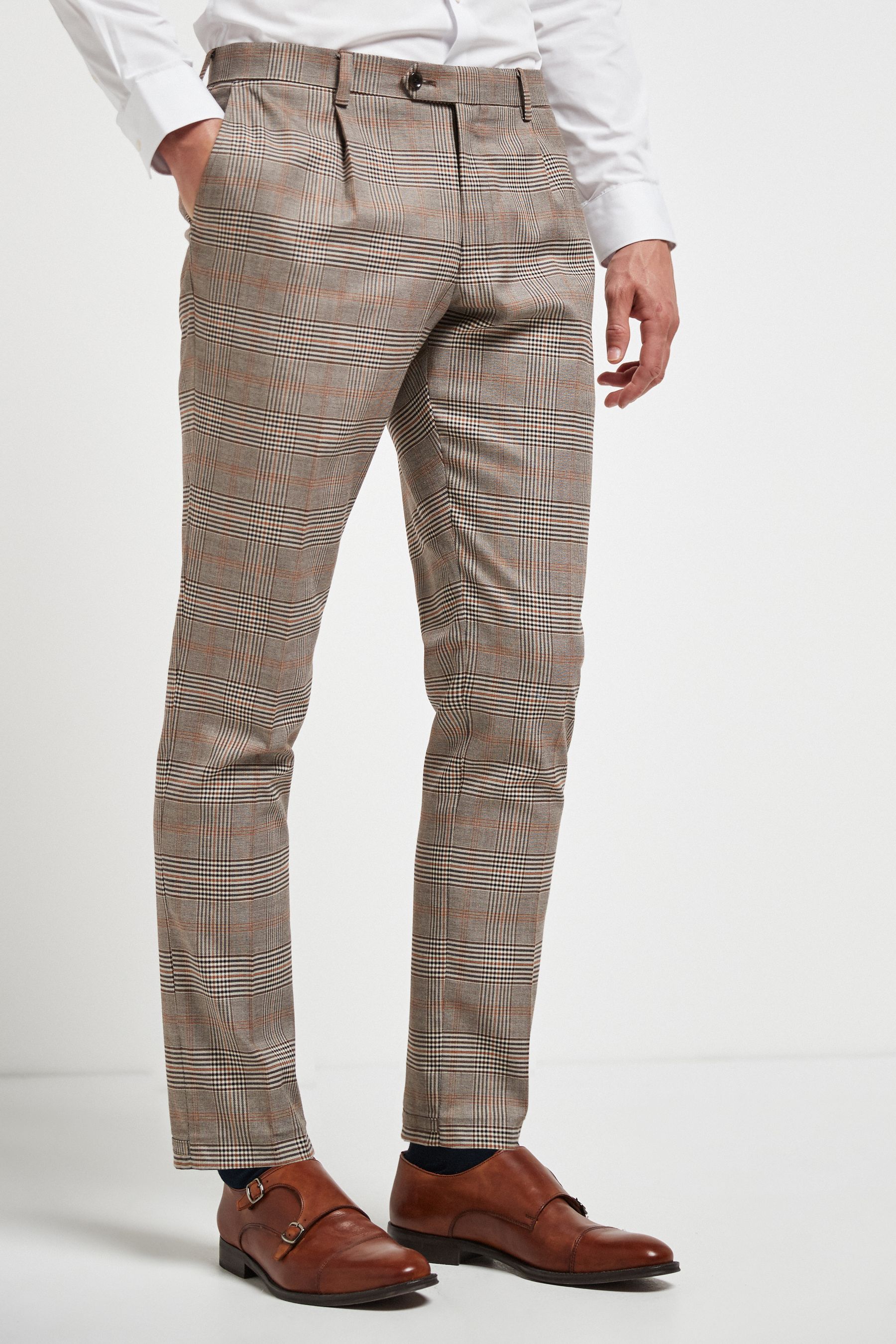 Buy Taupe Slim Fit Check Suit Trousers from Next Luxembourg