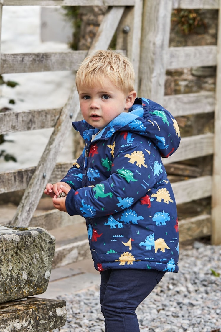 JoJo Maman Bébé Navy Dinosaur Reversible Fleece Lined Jacket - Image 1 of 9