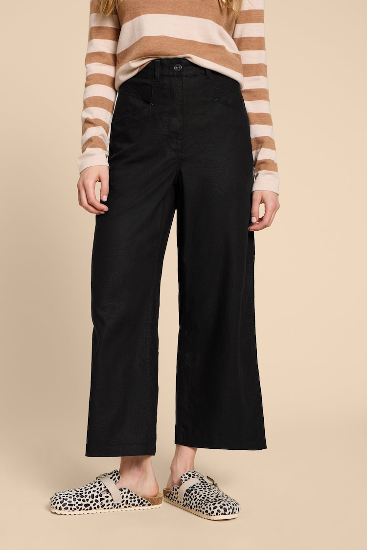 White Stuff Black Petite Harper Linen Blend Trousers - Image 1 of 7