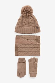 Mocha Brown Knitted Hat, Gloves and Scarf 3 Piece Set (3-16yrs) - Image 1 of 2