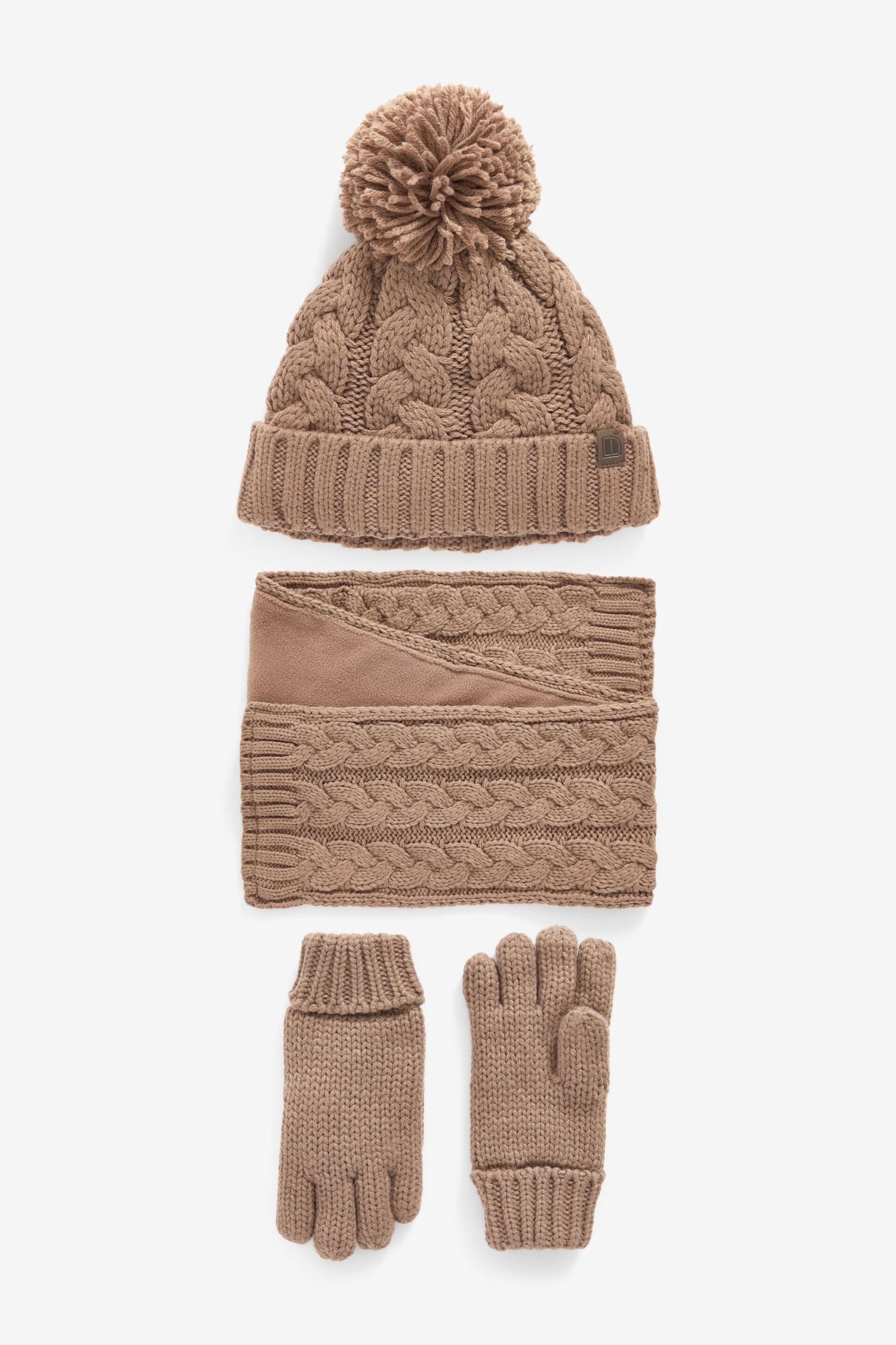 Mocha Brown Knitted Hat, Gloves and Scarf 3 Piece Set (3-16yrs) - Image 1 of 2