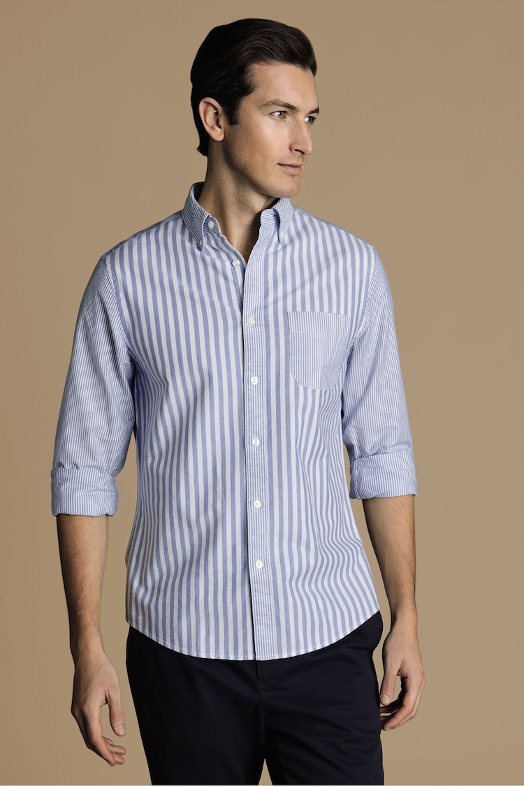 Charles Tyrwhitt Stripe Patchwork Button-Down Stretch Washed Oxford Sf 100% Cotton Shirt - 圖片 1，共 6