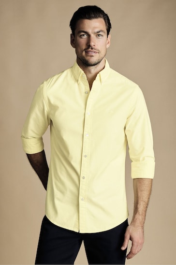 Charles Tyrwhitt Yellow Plain Slim Fit Button-down Washed Oxford Shirt