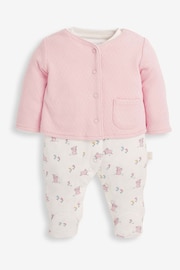 JoJo Maman Bébé Pink 2-Piece Cotton Baby Bunny Sleepsuit & Jacket Set - Image 2 of 5