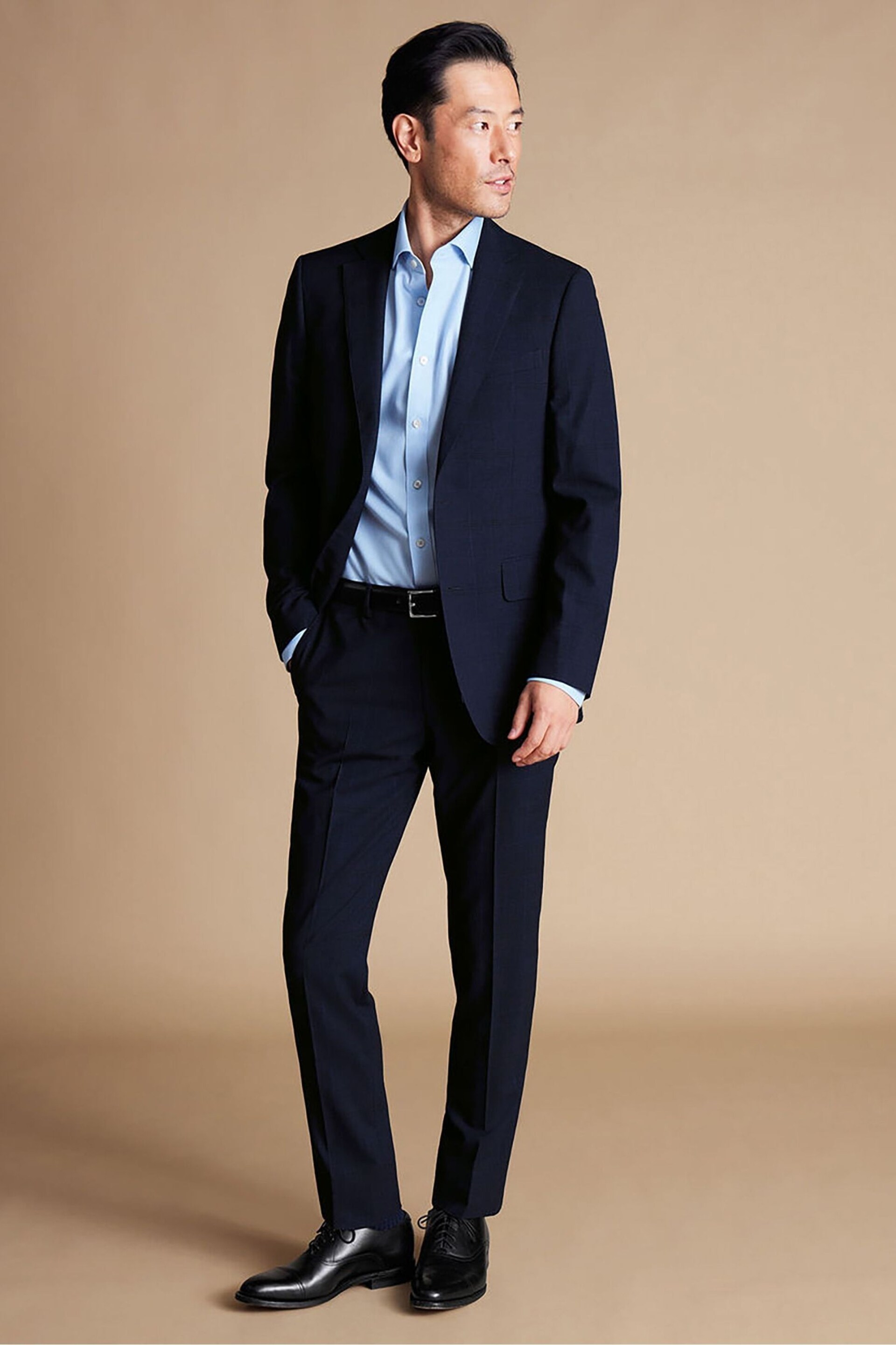 Charles Tyrwhitt Blue Slim Fit Prince Of Wales Ultimate Performance Suit: Jacket - Image 1 of 3