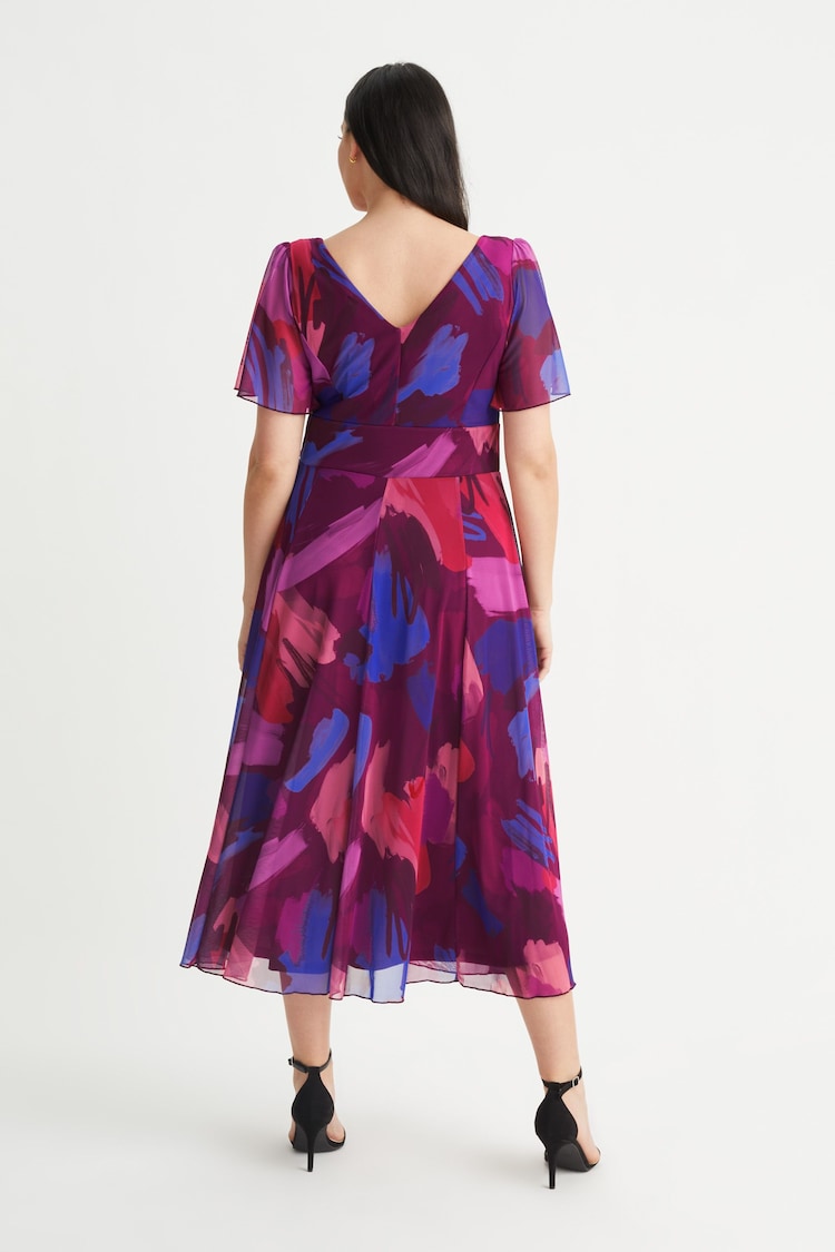 Scarlett & Jo Magenta Pink Splash Victoria Angel Sleeve Mesh Midi Dress - Image 2 of 4