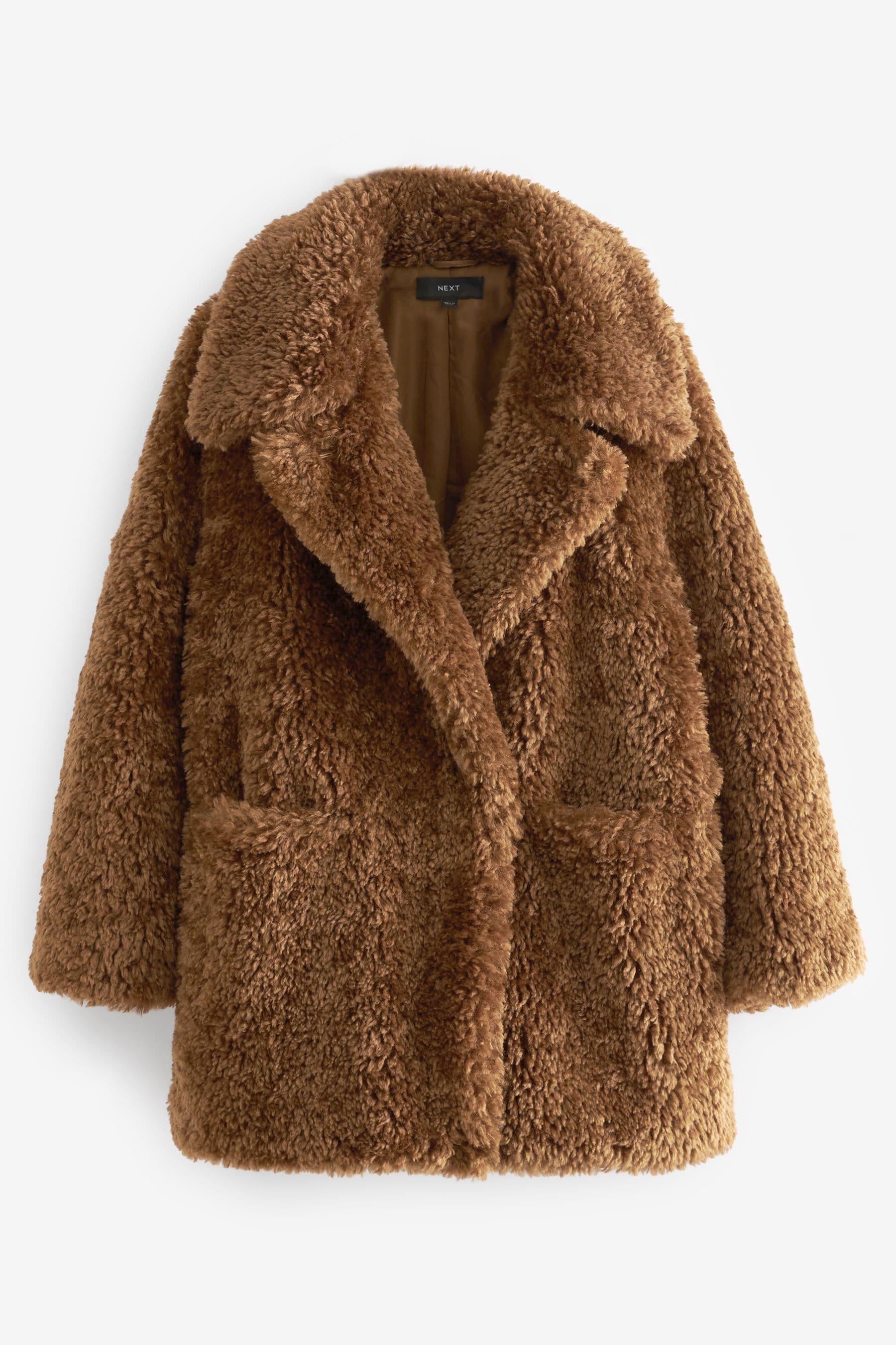 Buy Toffee Brown Teddy Borg Coat from Next Luxembourg