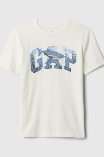 Gap White Shark Logo Graphic Short Sleeve Crew Neck T-Shirt (4-13yrs)
