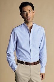 Charles Tyrwhitt Blue Slim Fit Stripe Stretch Washed Oxford Collarless Shirt - Image 2 of 7
