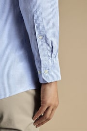 Charles Tyrwhitt Blue Slim Fit Stripe Stretch Washed Oxford Collarless Shirt - Image 4 of 7