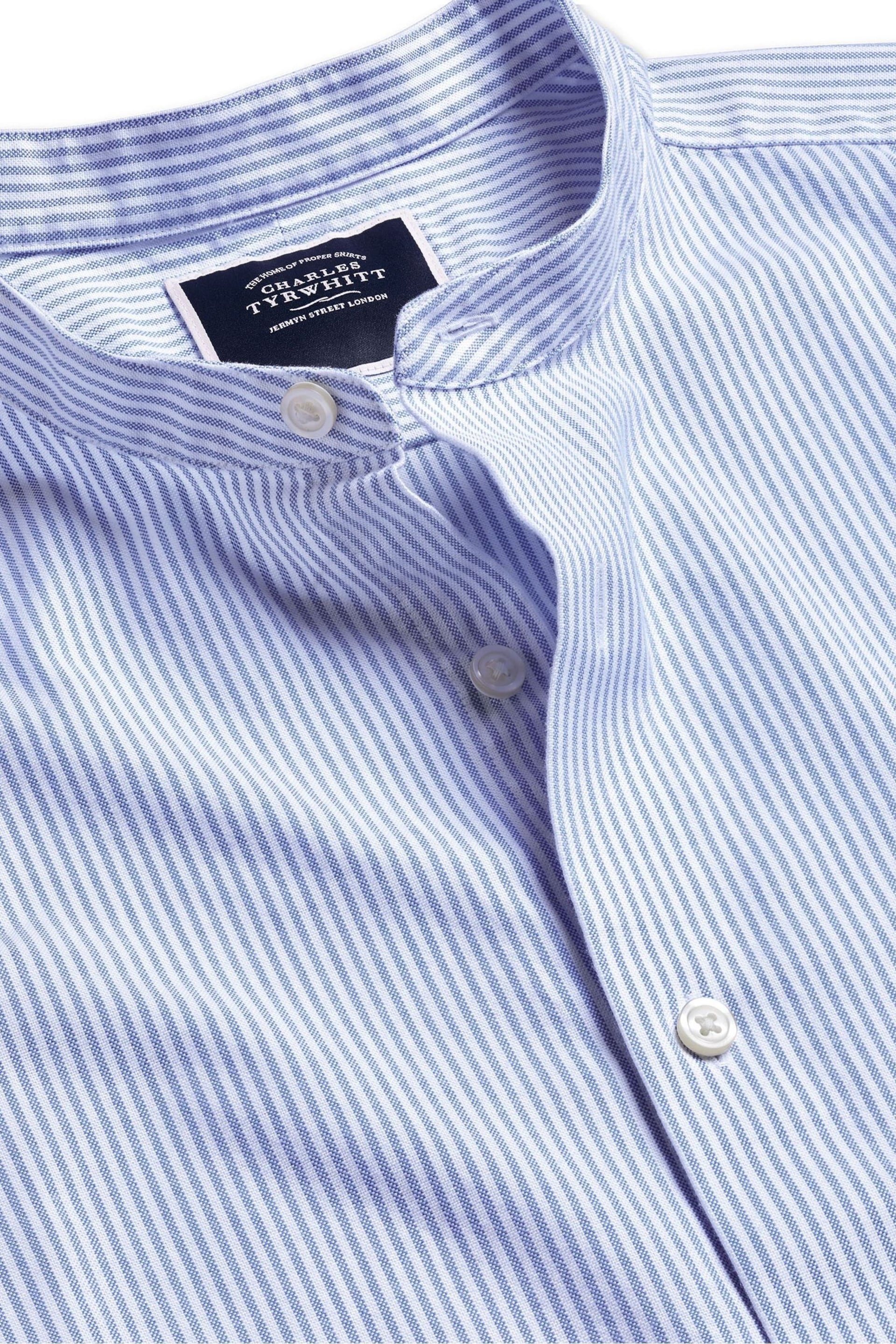 Charles Tyrwhitt Blue Slim Fit Stripe Stretch Washed Oxford Collarless Shirt - Image 6 of 7