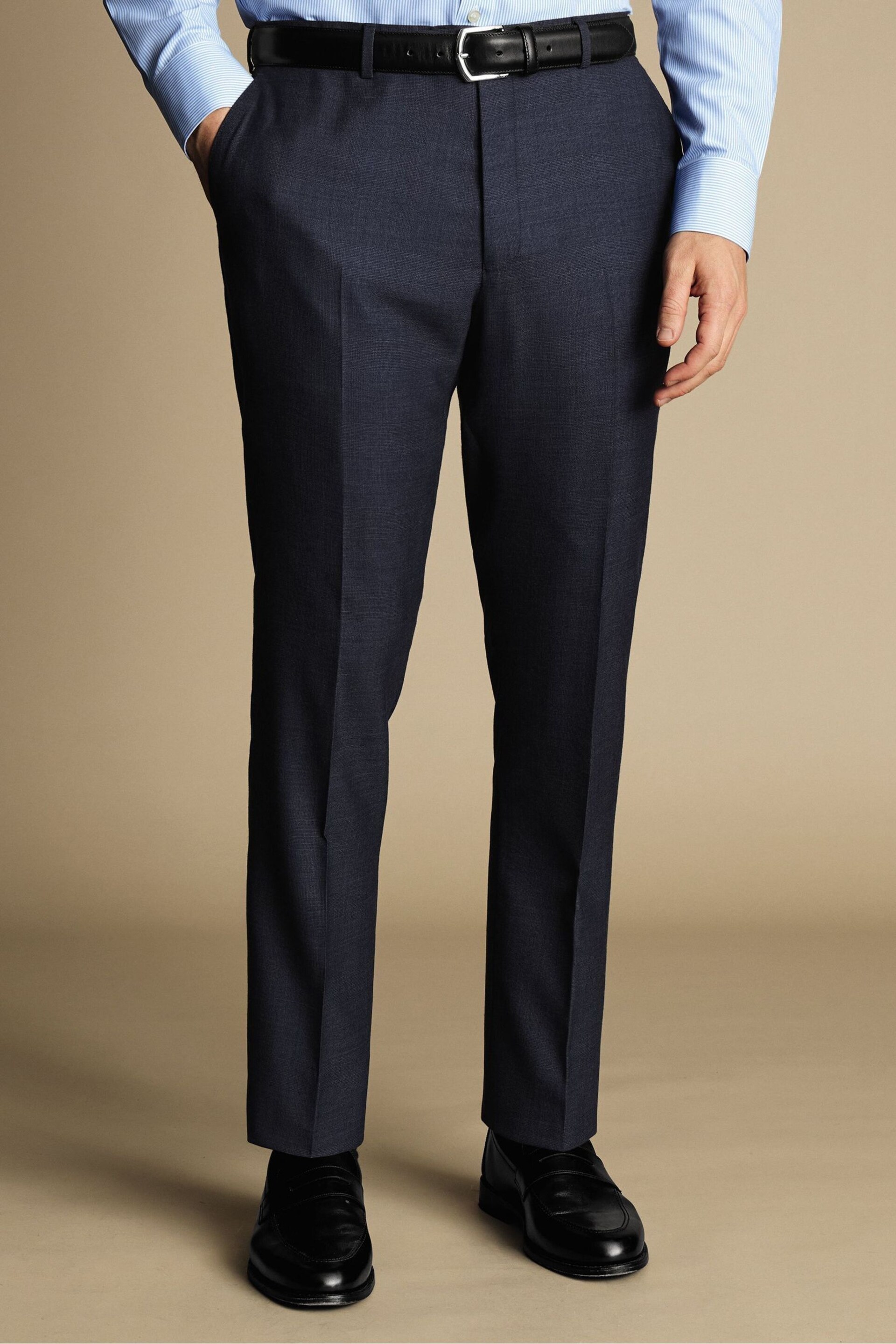 Charles Tyrwhitt Blue Heather  Prince Of Wales Slim Fit Suit Trousers - Image 1 of 3