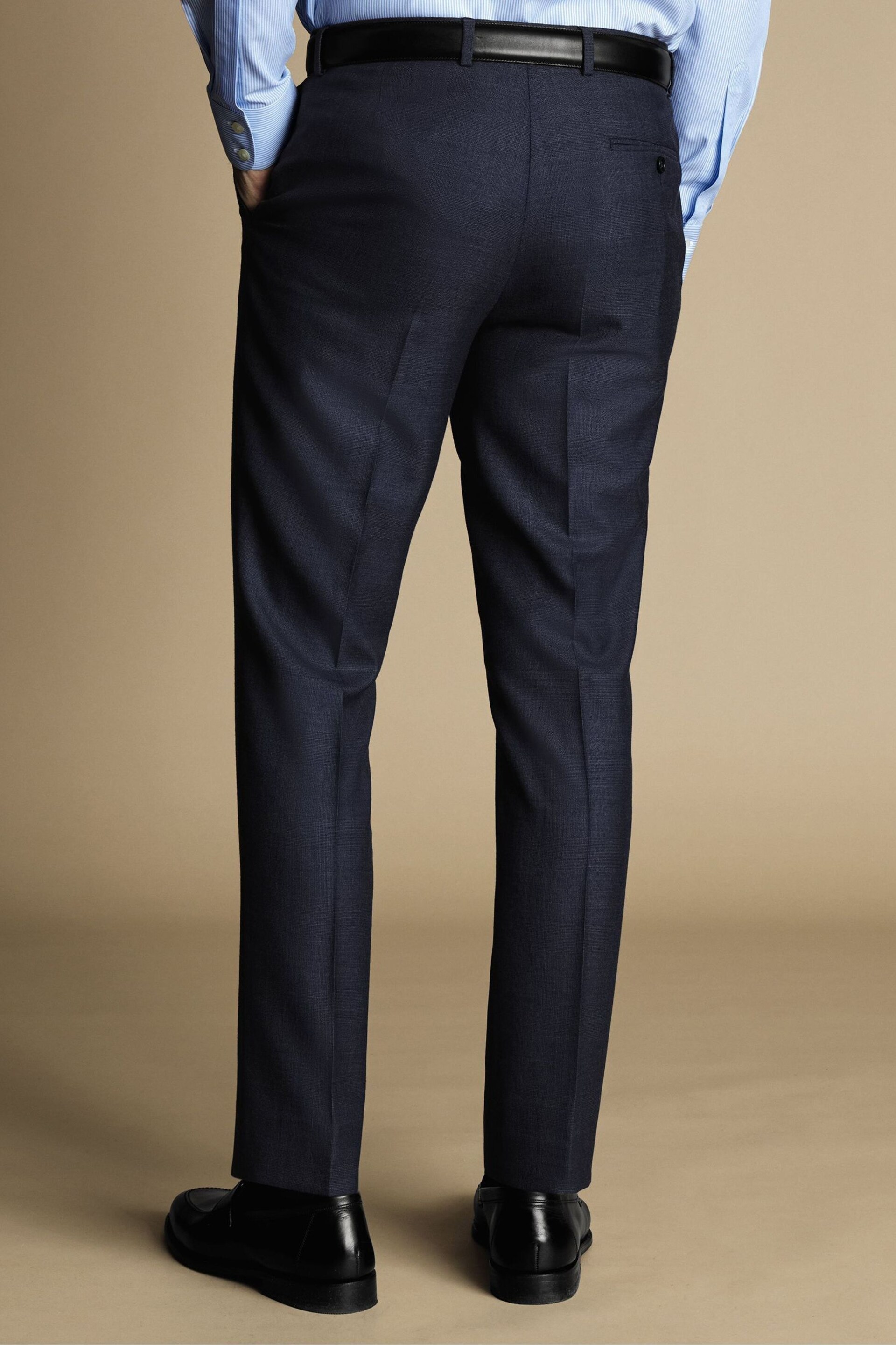 Charles Tyrwhitt Blue Heather  Prince Of Wales Slim Fit Suit Trousers - Image 2 of 3