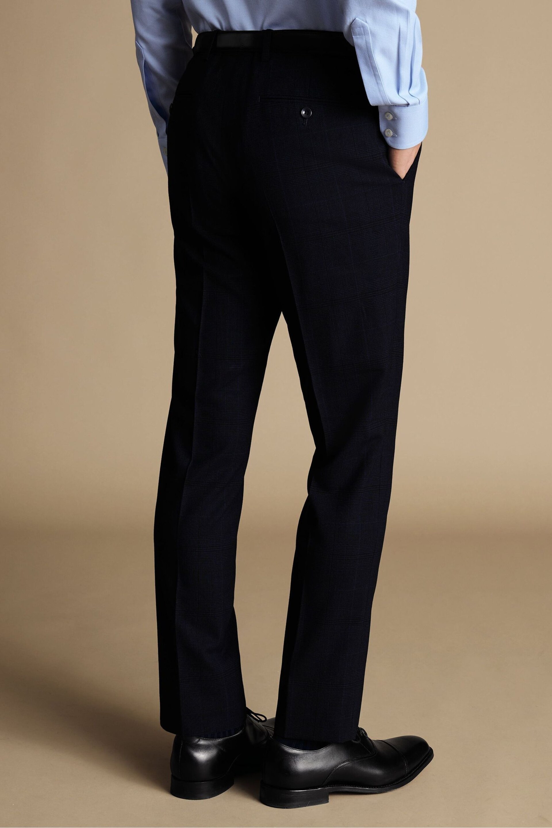 Charles Tyrwhitt Blue Slim-Fit Prince of Wales Ultimate Performance Suit Trousers - Image 2 of 3