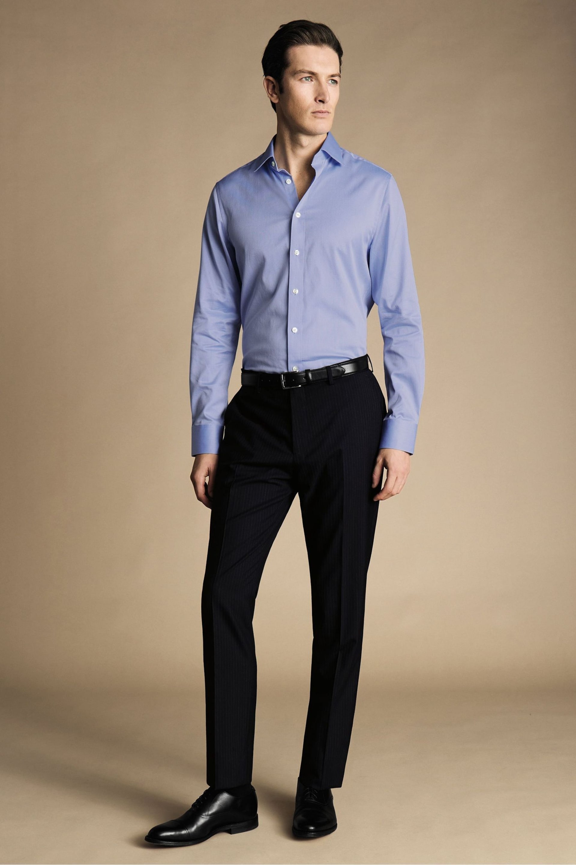 Charles Tyrwhitt Blue Slim-Fit Stripe Ultimate Performance Suit Trousers - Image 1 of 4