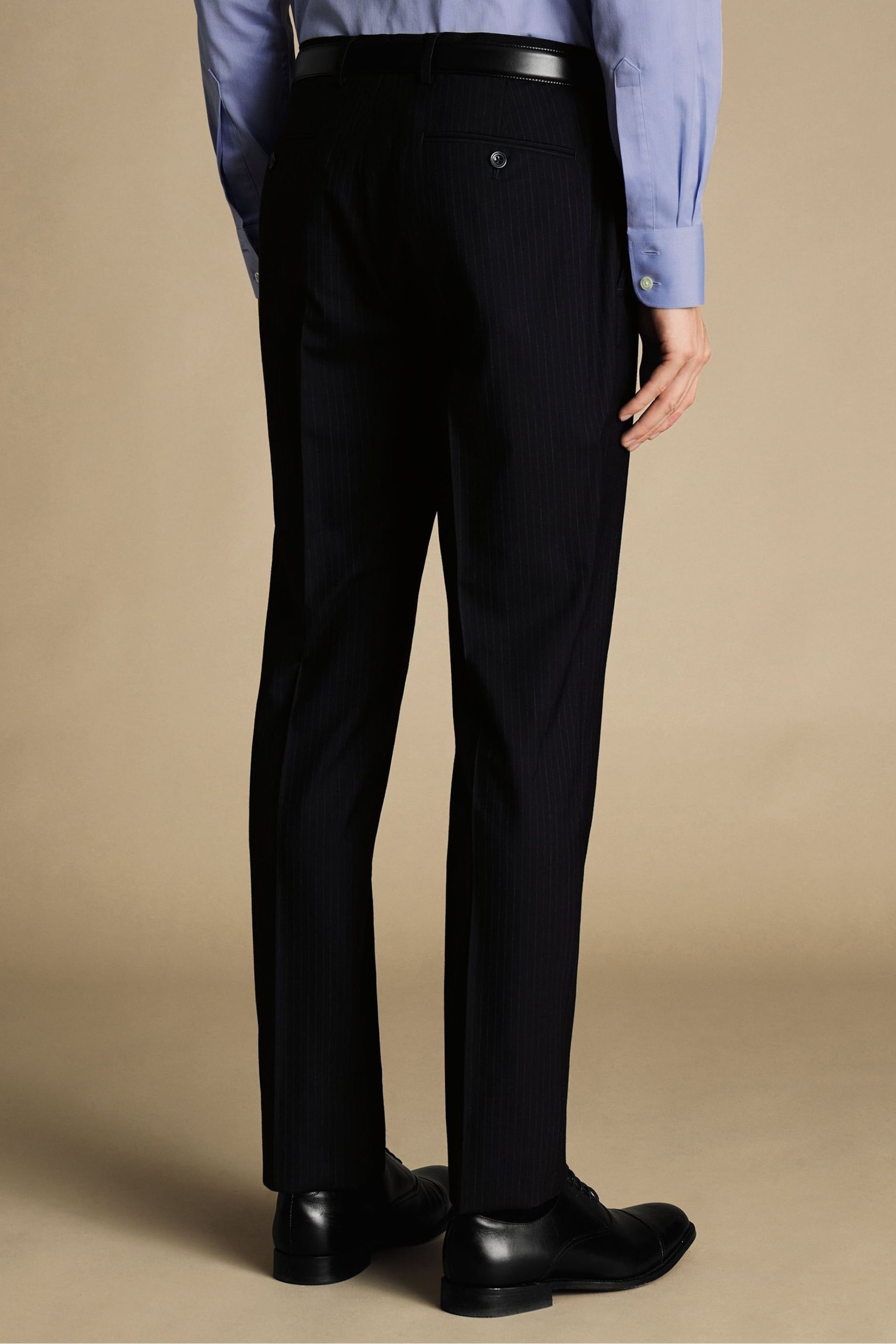 Charles Tyrwhitt Blue Slim-Fit Stripe Ultimate Performance Suit Trousers - Image 3 of 4