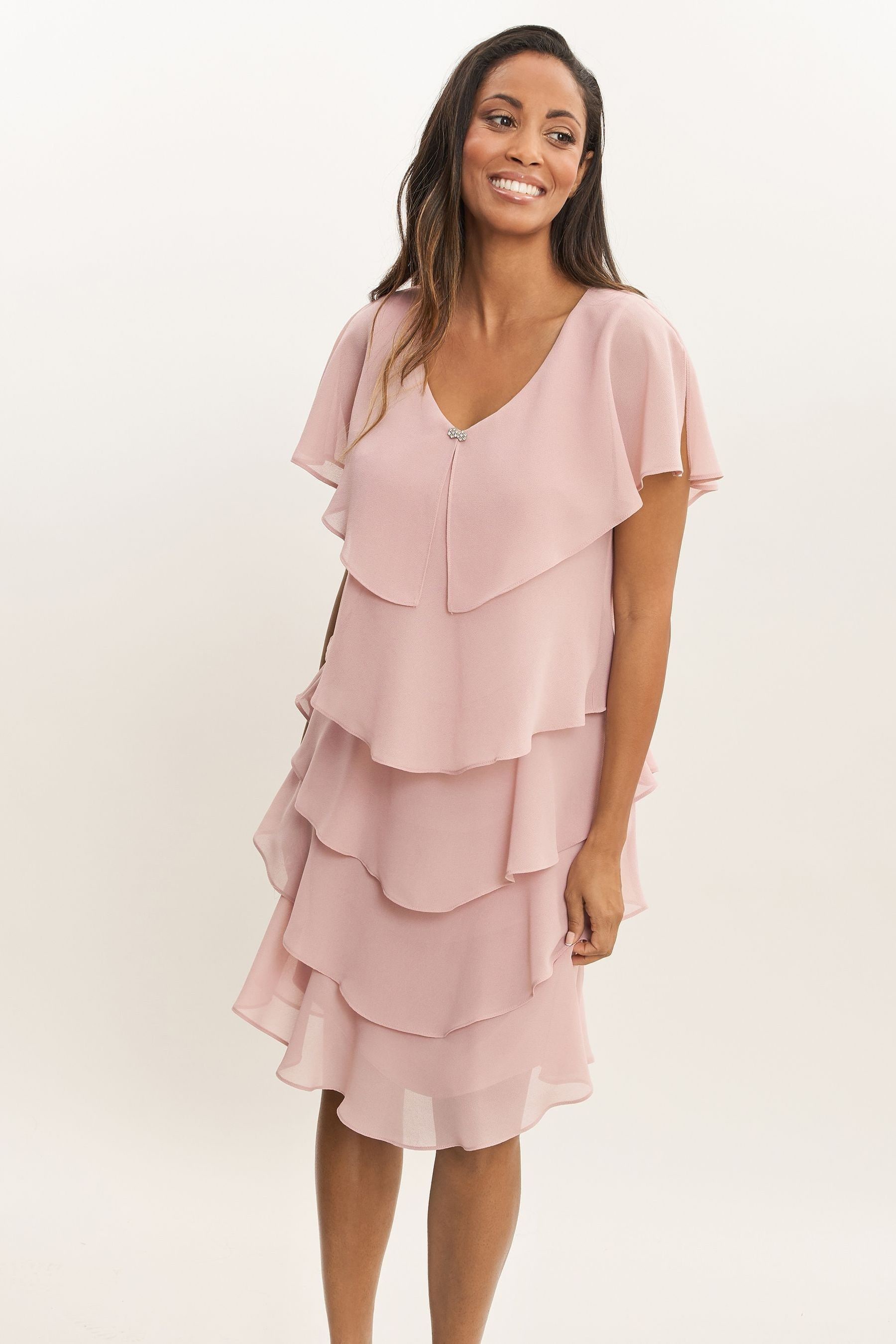 Buy Gina Bacconi Pink Bella Georgette Tiered Dress from Next Luxembourg