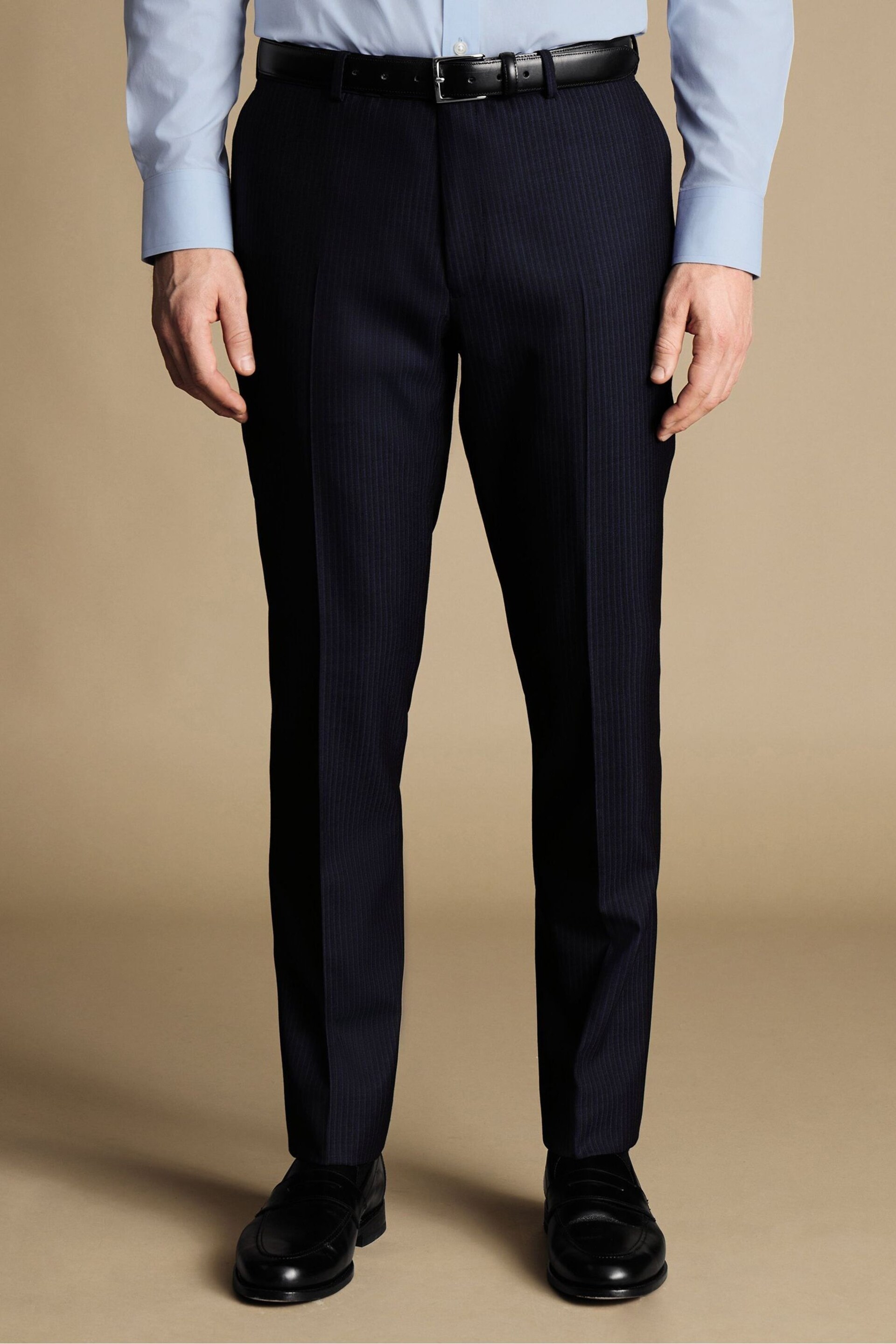 Charles Tyrwhitt Blue Stripe Slim Fit Suit Trousers - Image 2 of 4