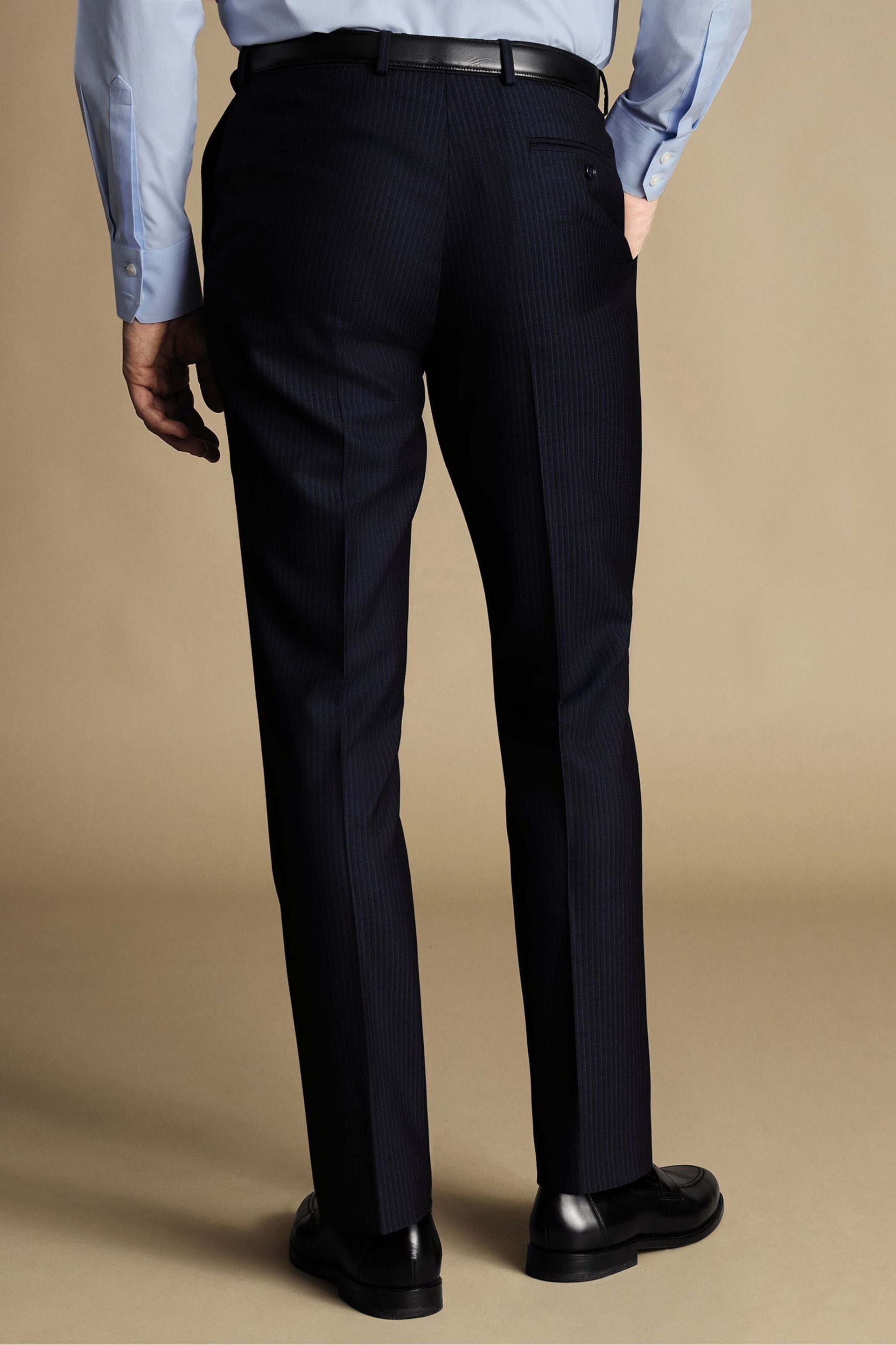 Charles Tyrwhitt Blue Stripe Slim Fit Suit Trousers - Image 3 of 4