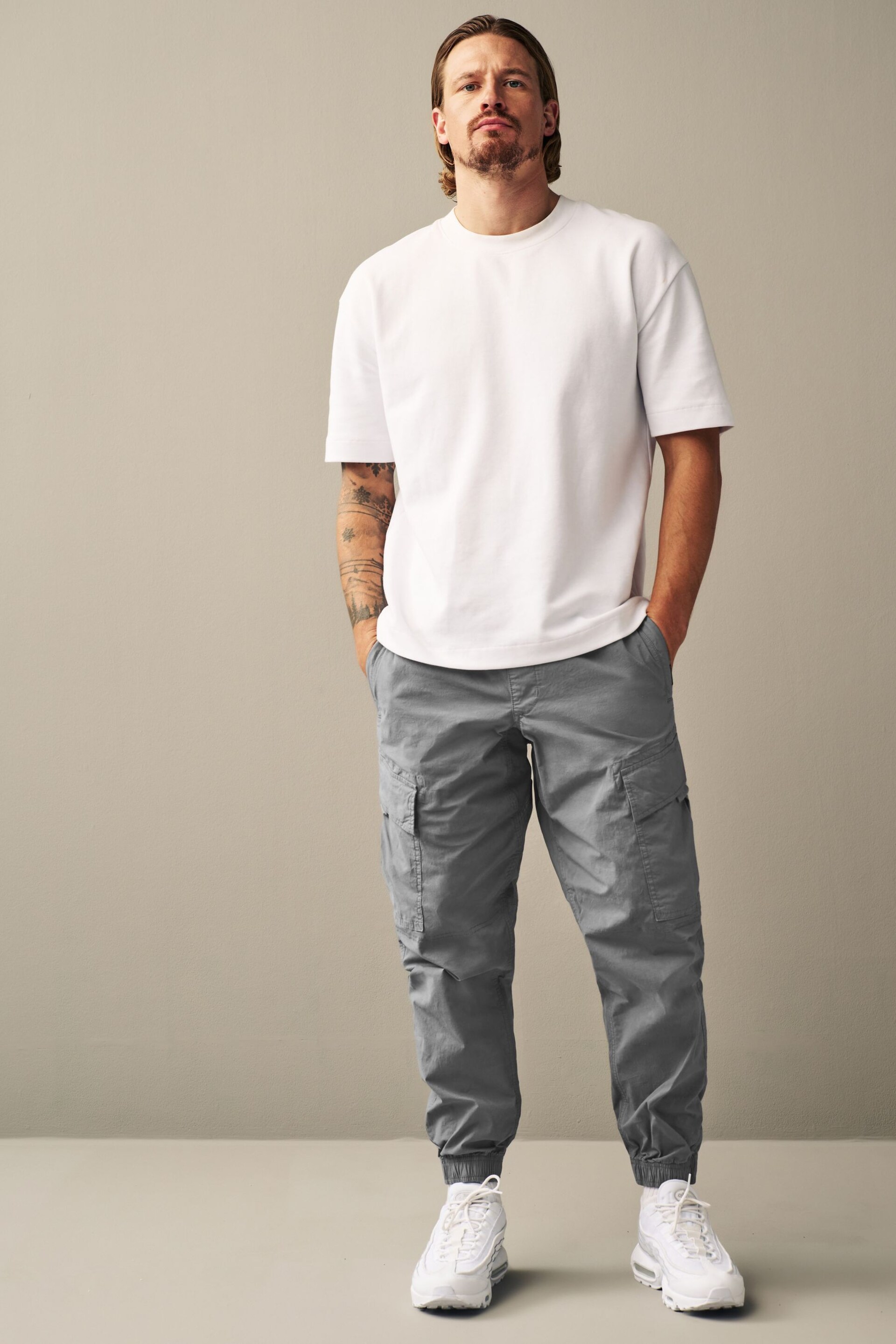 Light Blue Regular Tapered Stretch Utility Cargo Trousers - Image 2 of 14
