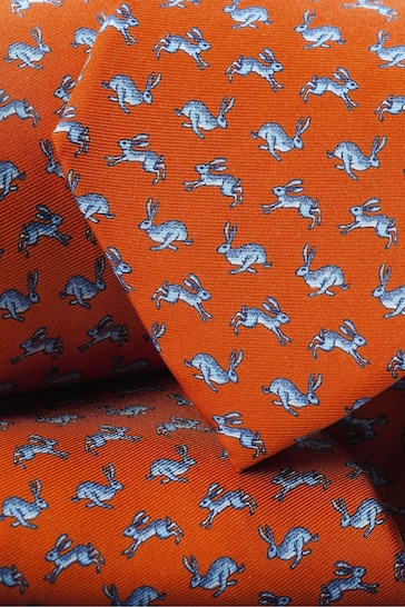 Charles Tyrwhitt Orange Hare Print Silk Tie