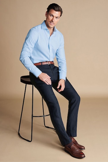 Charles Tyrwhitt Blue Slim Fit Linen Trousers