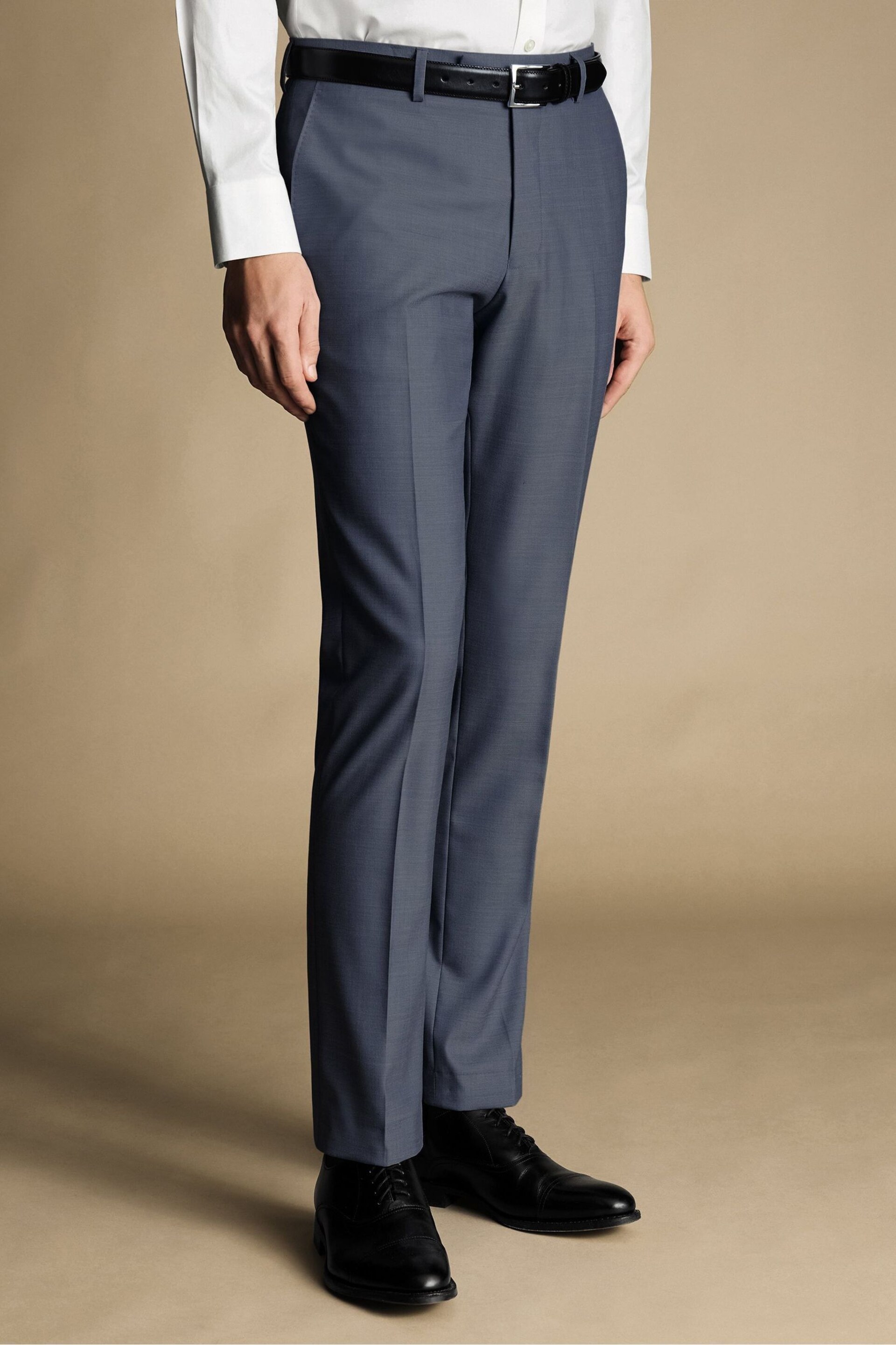 Charles Tyrwhitt Blue Slim Fit Sharkskin Ultimate Performance Suit Trousers - Image 2 of 4