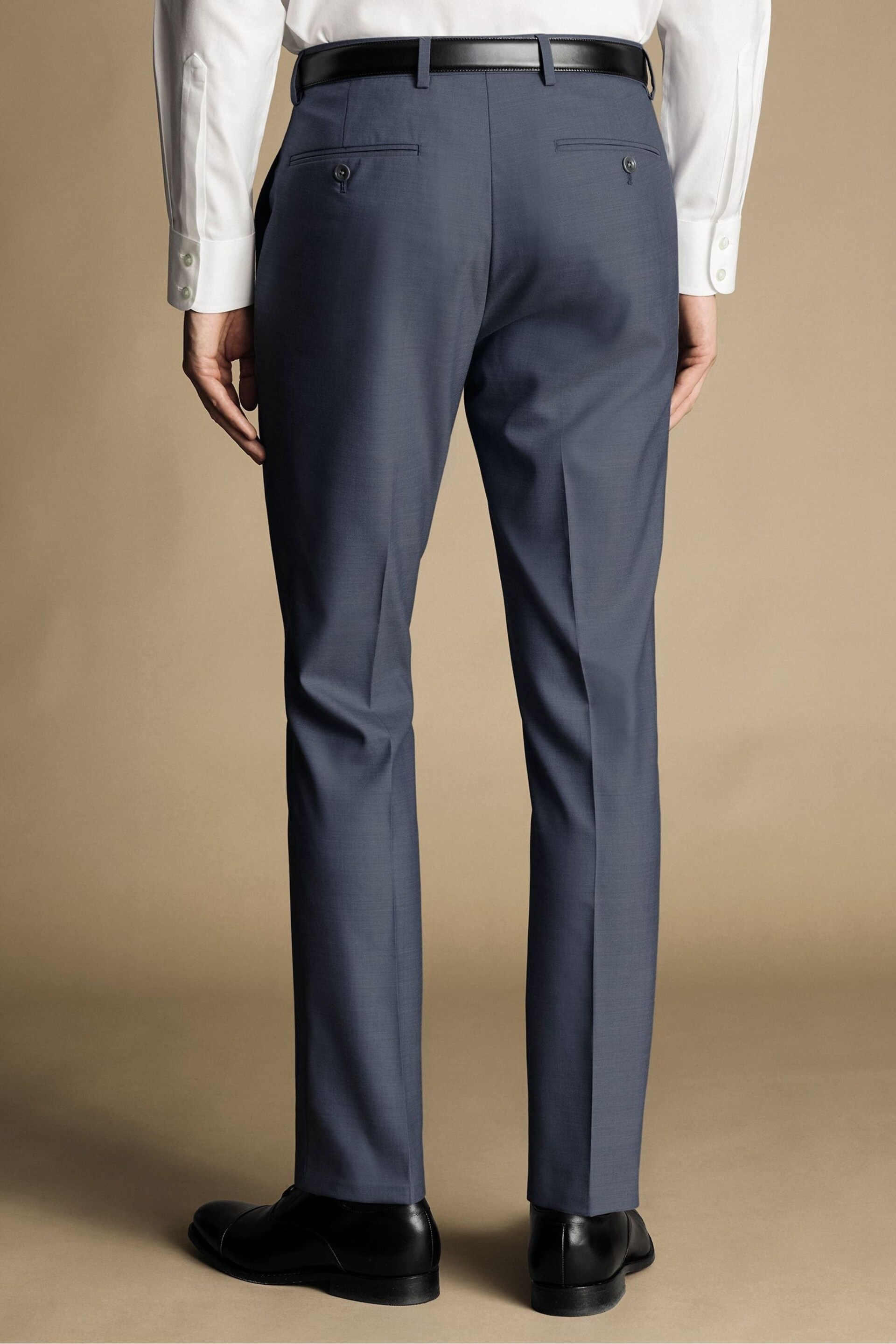 Charles Tyrwhitt Blue Slim Fit Sharkskin Ultimate Performance Suit Trousers - Image 3 of 4