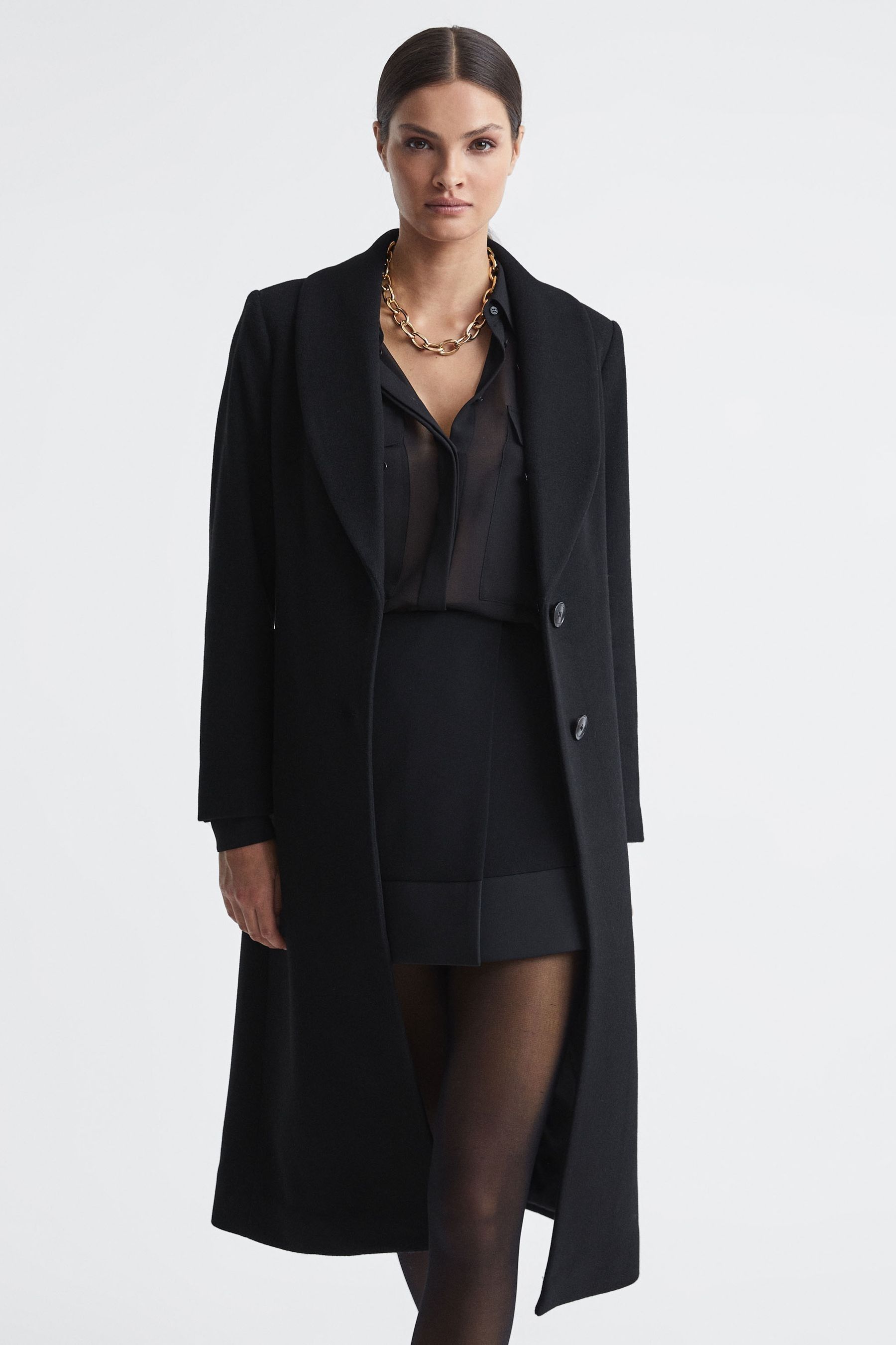 Buy Reiss Black Laurie Wool Blend Removable Faux Fur Collar Coat from Next Denmark