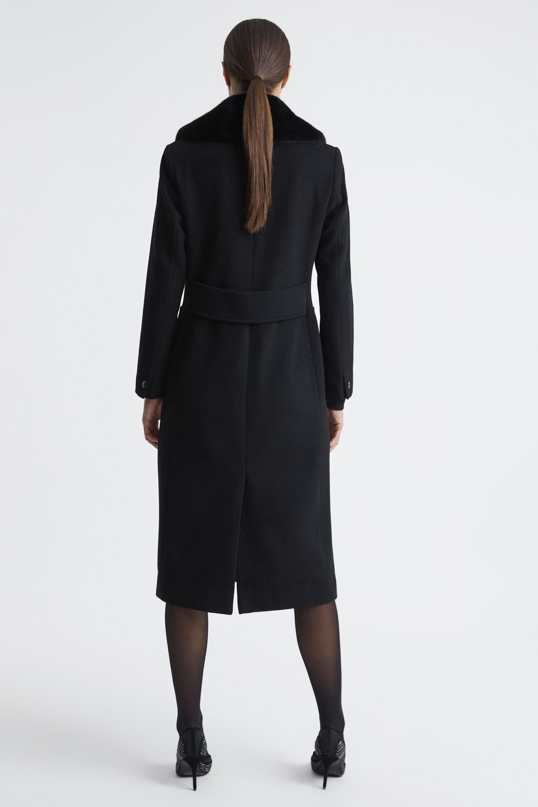 Buy Reiss Black Laurie Wool Blend Removable Faux Fur Collar Coat from Next Mexico