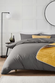 Grey Charcoal Cotton Rich Plain Duvet Cover and Pillowcase Set - Image 1 of 5