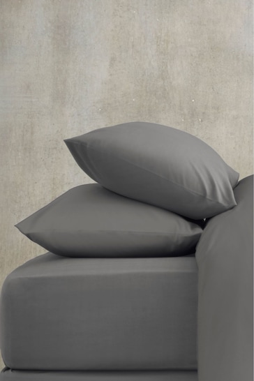 Grey Charcoal Cotton Rich Plain Duvet Cover and Pillowcase Set
