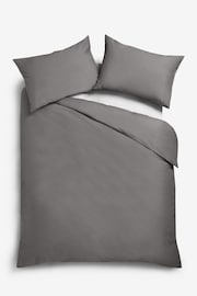 Grey Charcoal Cotton Rich Plain Duvet Cover and Pillowcase Set - Image 4 of 5