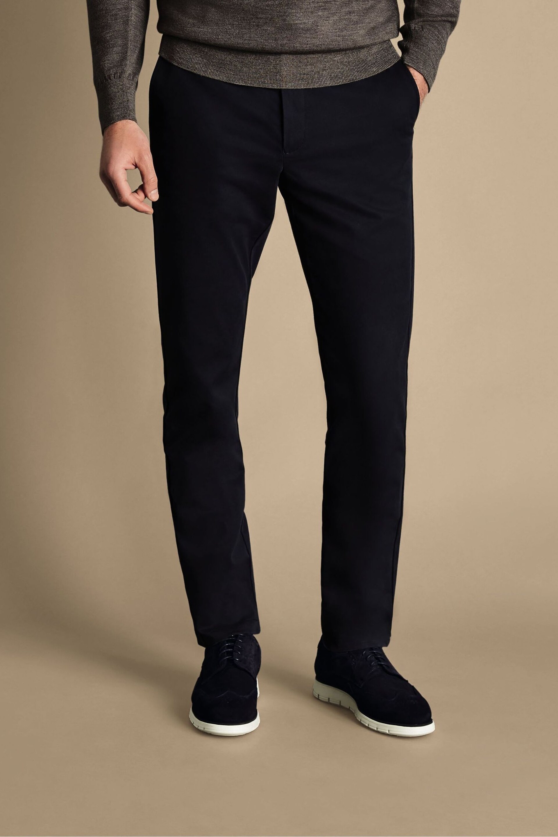 Charles Tyrwhitt Dark black Classic Fit Ultimate non-iron Chino Trousers - Image 1 of 5