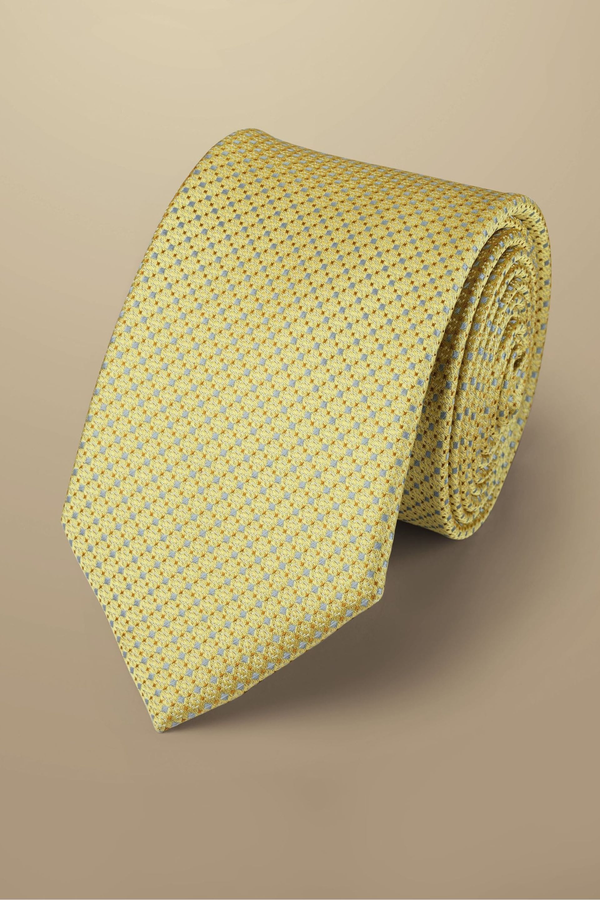 Charles Tyrwhitt Yellow Mini Floral Silk Stain Resist Pattern Tie - Image 1 of 2