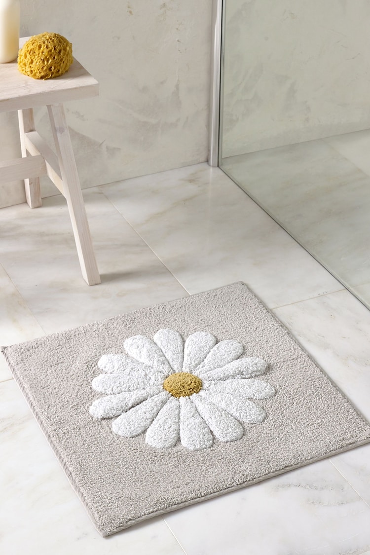 Grey Daisy 100% Cotton Shower Mat - Image 1 of 3